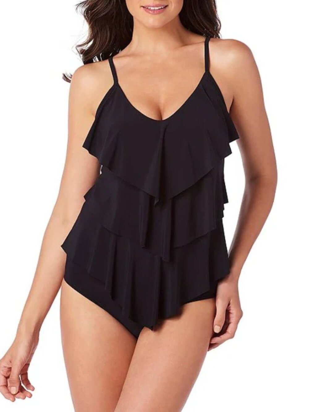 Magicsuit Rita Solid V-Neck Ruffle Tankini Swim Top Swimsuit Beach Size 10 NWT